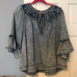Free people ruffled denim blouse